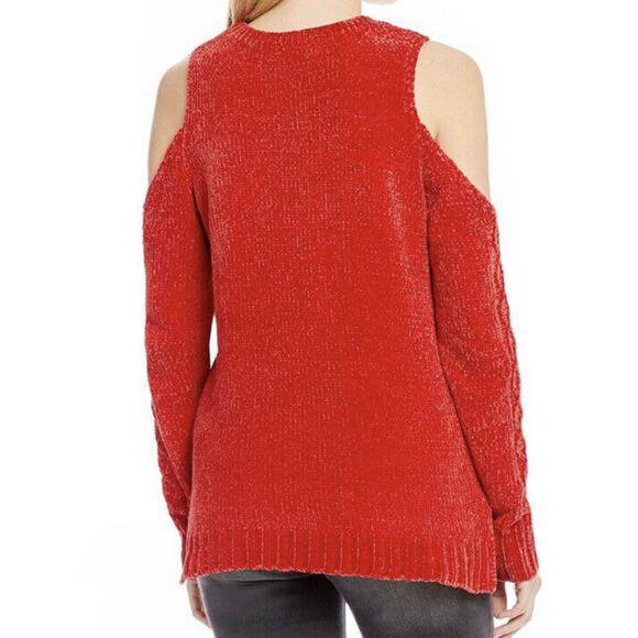 Gibson Latimer Sexy Red Chenille Cold Shoulder Winter Sweater Size 1X NWT - Picture 4 of 10